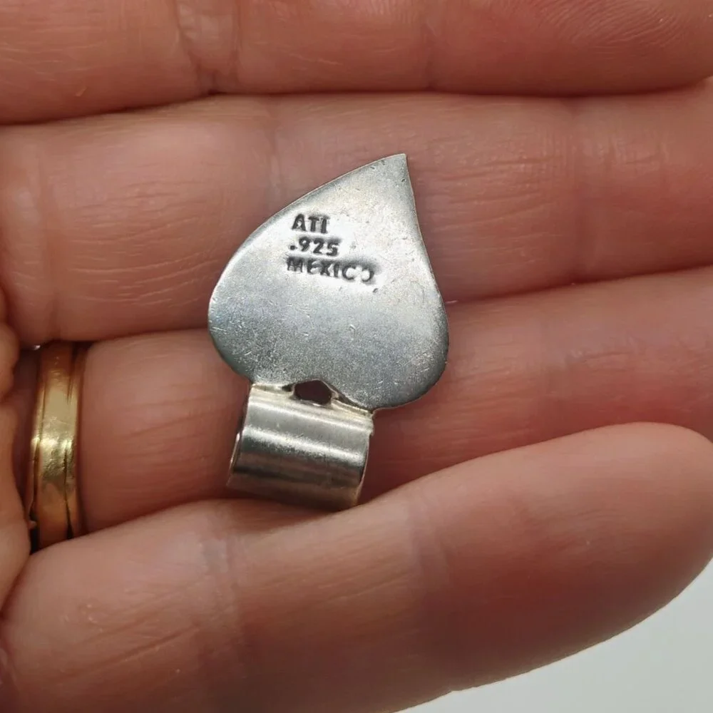 Vtg ATI 925 Mexico Sterling Silver Pink Rhodochrosite Heart Pendant - Picture 4 of 6